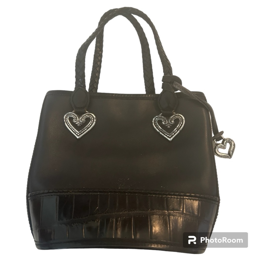 Brighton black croc multi print silver heart tote bag